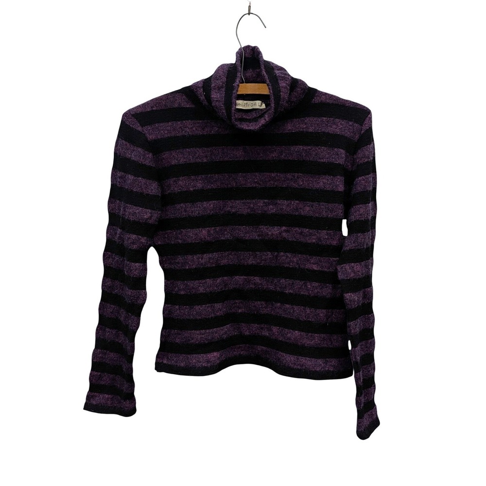 Martino Midali Purple Black‎ Striped Turtleneck Sweater Long Sleeve Knit Top- L